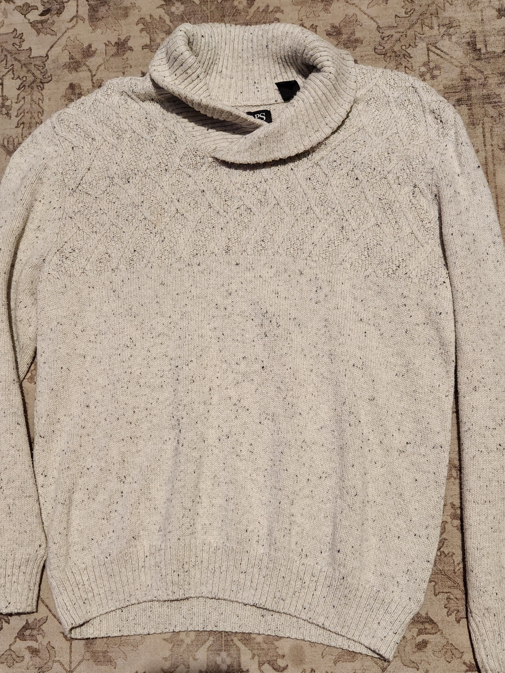 Chaps Cream Speckled Cable Yoke Cowl Turtleneck Sweater